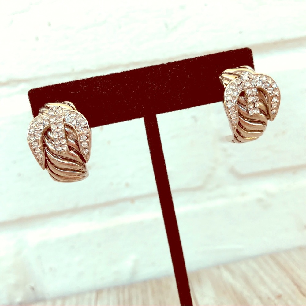 Rhinestone Belt Buckle Silvertone Pierced Earrings
